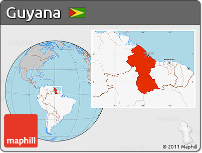 Gray Location Map of Guyana, highlighted continent