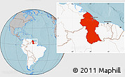 Gray Location Map of Guyana, highlighted continent, hill shading
