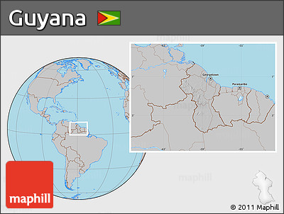 Gray Location Map of Guyana, hill shading inside