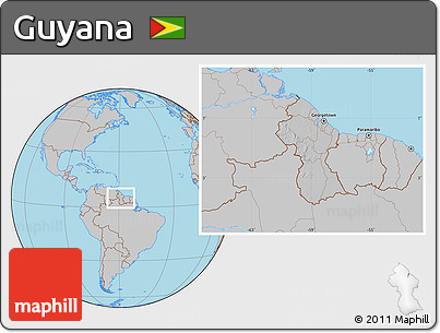 Gray Location Map of Guyana, hill shading inside