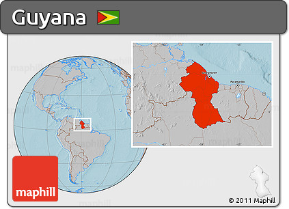 Gray Location Map of Guyana, hill shading