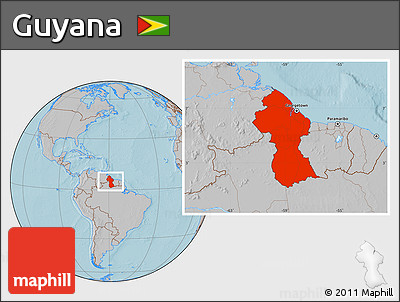 Gray Location Map of Guyana, hill shading