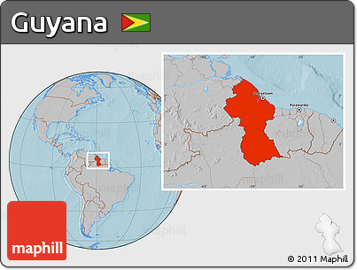Gray Location Map of Guyana, hill shading