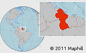 Gray Location Map of Guyana, hill shading