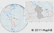 Gray Location Map of Guyana, lighten, hill shading
