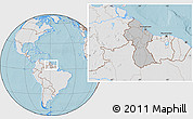 Gray Location Map of Guyana, lighten, land only, hill shading