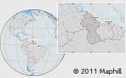 Gray Location Map of Guyana, lighten, semi-desaturated, hill shading