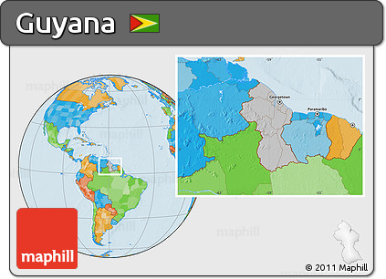Gray Location Map of Guyana, political outside, hill shading
