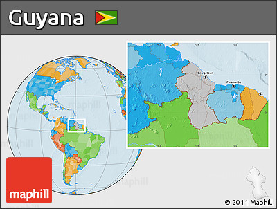 Gray Location Map of Guyana, political outside, hill shading