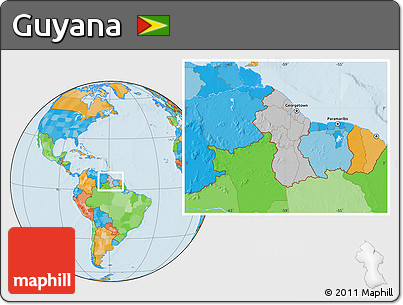 Gray Location Map of Guyana, political outside, hill shading