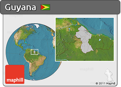 Gray Location Map of Guyana, satellite outside, hill shading