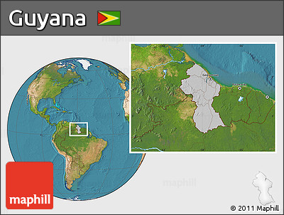 Gray Location Map of Guyana, satellite outside, hill shading