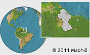 Gray Location Map of Guyana, satellite outside, hill shading