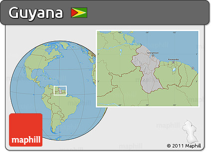 Gray Location Map of Guyana, savanna style outside, hill shading inside