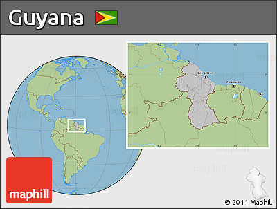 Gray Location Map of Guyana, savanna style outside, hill shading inside