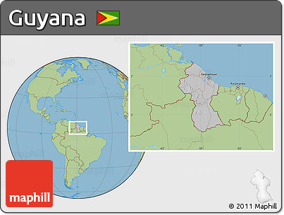 Gray Location Map of Guyana, savanna style outside, hill shading inside
