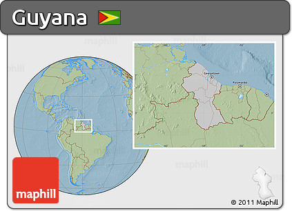 Gray Location Map of Guyana, savanna style outside, hill shading outside