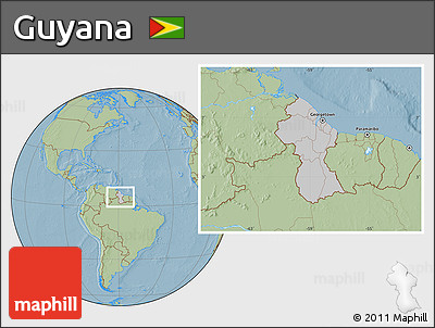 Gray Location Map of Guyana, savanna style outside, hill shading outside