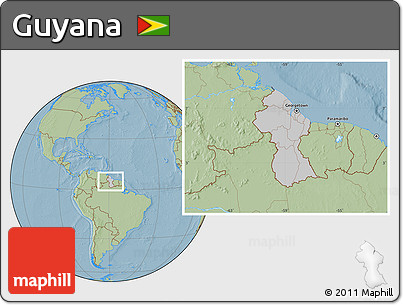 Gray Location Map of Guyana, savanna style outside, hill shading outside