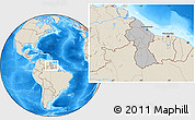 Gray Location Map of Guyana, shaded relief outside, hill shading