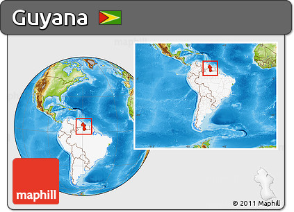 Physical Location Map of Guyana, highlighted continent, within the entire continent
