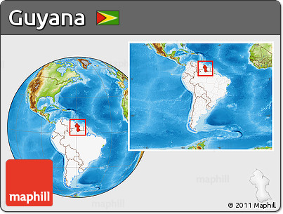 Physical Location Map of Guyana, highlighted continent, within the entire continent