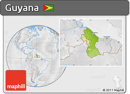 Physical Location Map of Guyana, lighten, desaturated