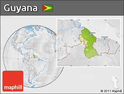 Physical Location Map of Guyana, lighten, desaturated