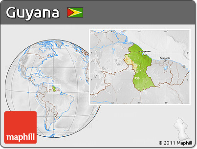 Physical Location Map of Guyana, lighten, desaturated