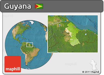 Physical Location Map of Guyana, satellite outside