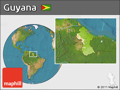 Physical Location Map of Guyana, satellite outside