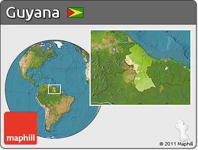 Physical Location Map of Guyana, satellite outside