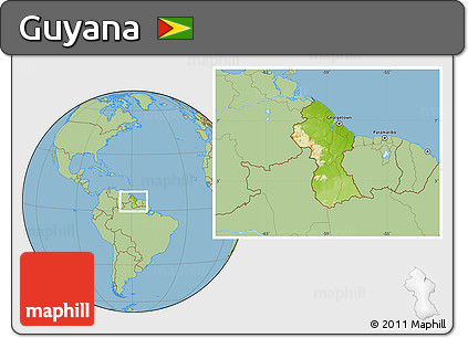 Physical Location Map of Guyana, savanna style outside
