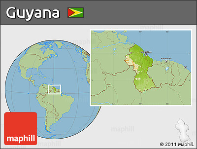 Physical Location Map of Guyana, savanna style outside
