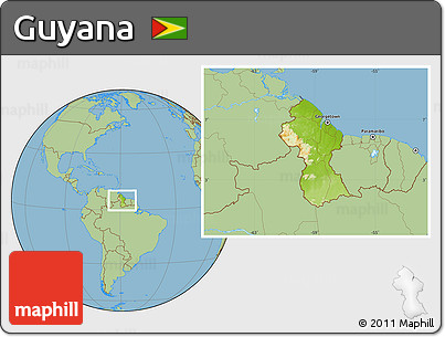 Physical Location Map of Guyana, savanna style outside