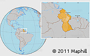 Political Location Map of Guyana, gray outside