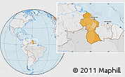 Political Location Map of Guyana, lighten, desaturated, land only