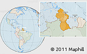 Political Location Map of Guyana, lighten, semi-desaturated, land only