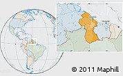 Political Location Map of Guyana, lighten, semi-desaturated