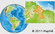 Political Location Map of Guyana, physical outside