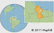 Political Location Map of Guyana, savanna style outside