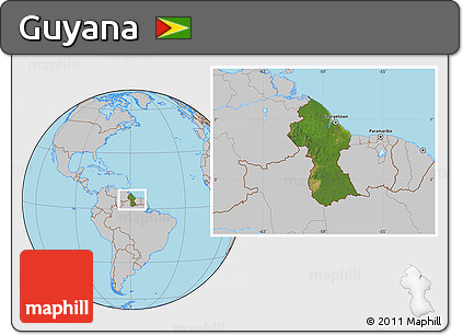 Satellite Location Map of Guyana, gray outside