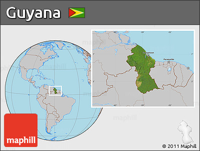 Satellite Location Map of Guyana, gray outside