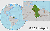 Satellite Location Map of Guyana, gray outside