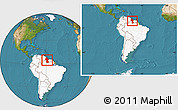 Satellite Location Map of Guyana, highlighted continent, within the entire continent