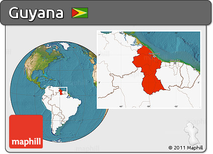 Satellite Location Map of Guyana, highlighted continent