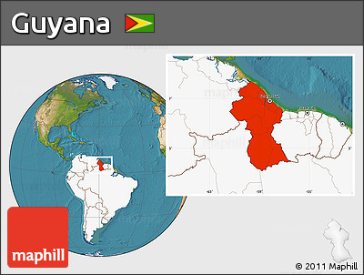 Satellite Location Map of Guyana, highlighted continent