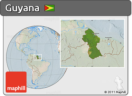 Satellite Location Map of Guyana, lighten