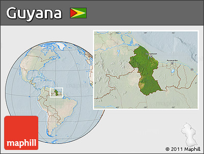 Satellite Location Map of Guyana, lighten