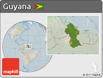 Satellite Location Map of Guyana, lighten